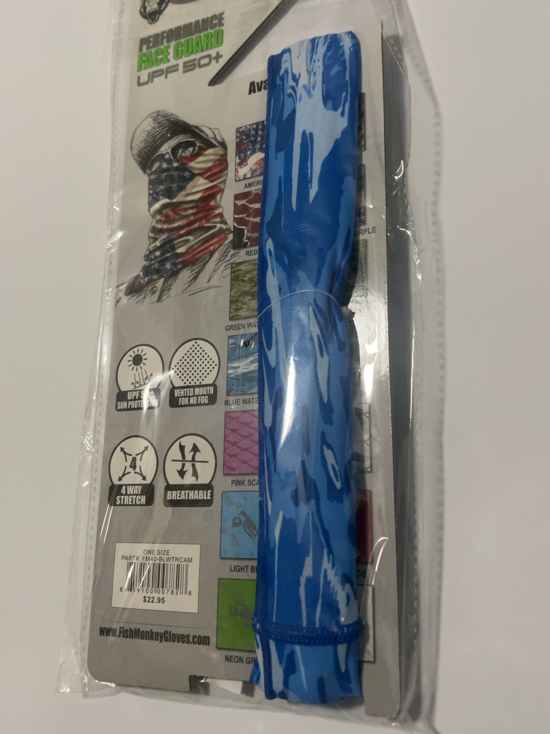 Fish Monkey Performance Face Guard – Blue Water Camo – UPF 50+